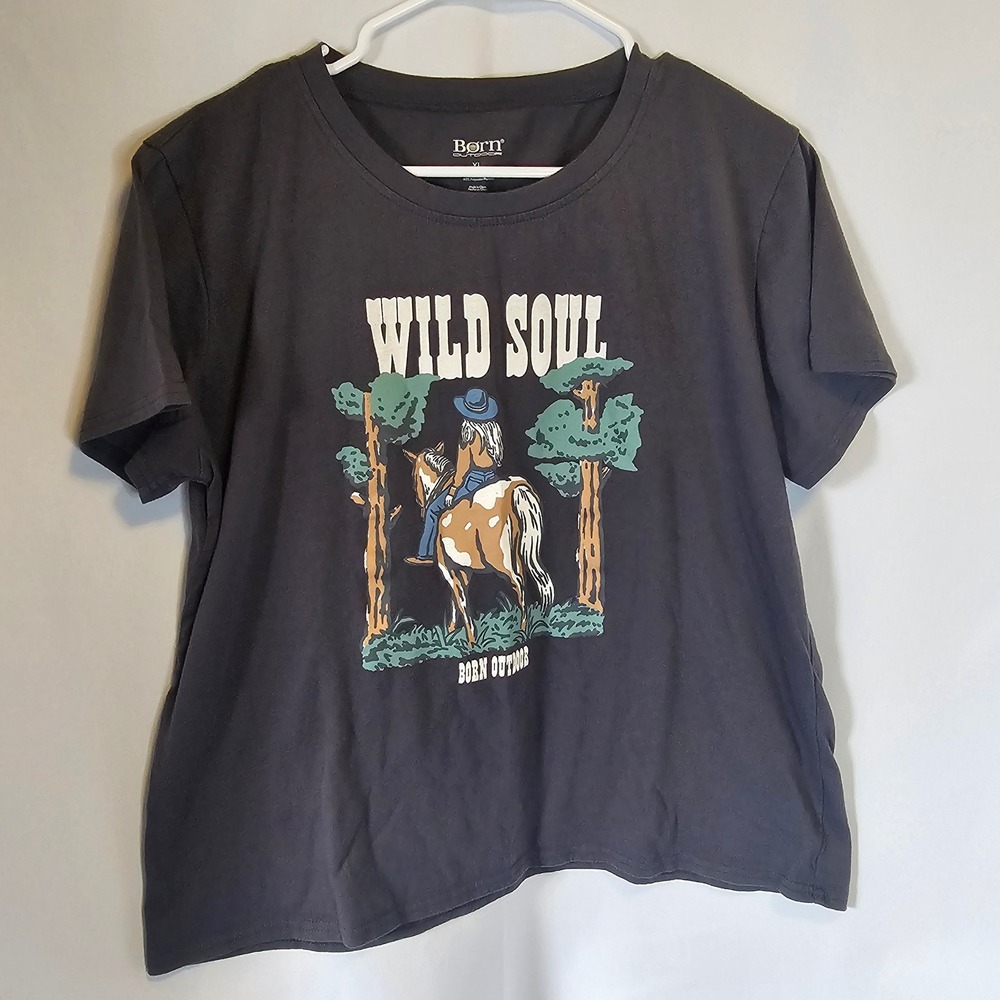 Born Outdoor Wild Soul Cowboy Horse‎ Graphic T Shirt Women's XL Tee